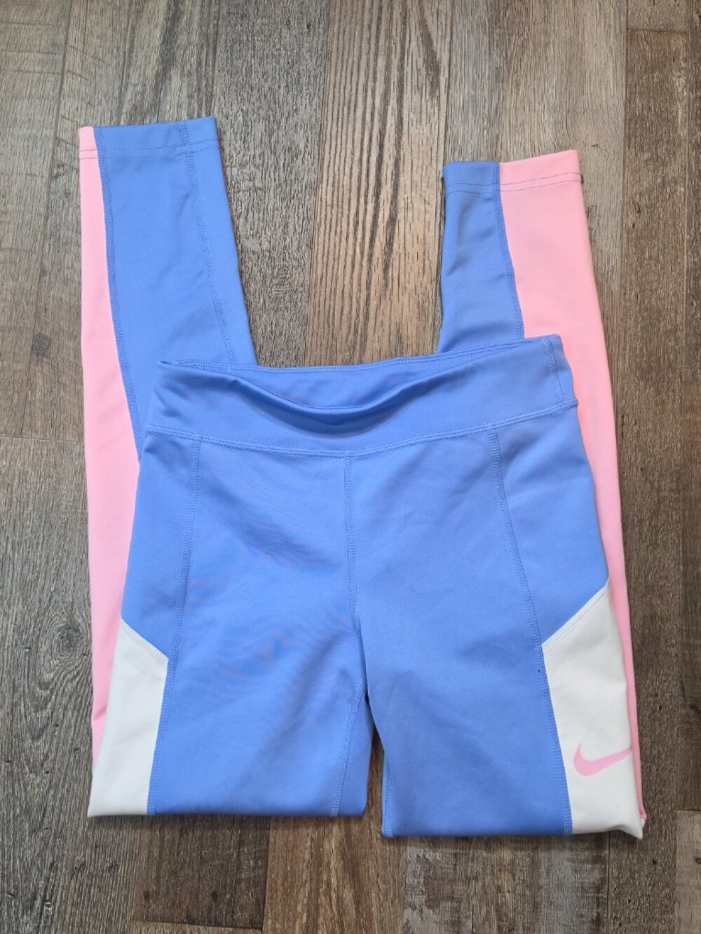Nike Dri-FIT Girls Colorblock Activewear Leggings PeriWinkle Pink & White Size L